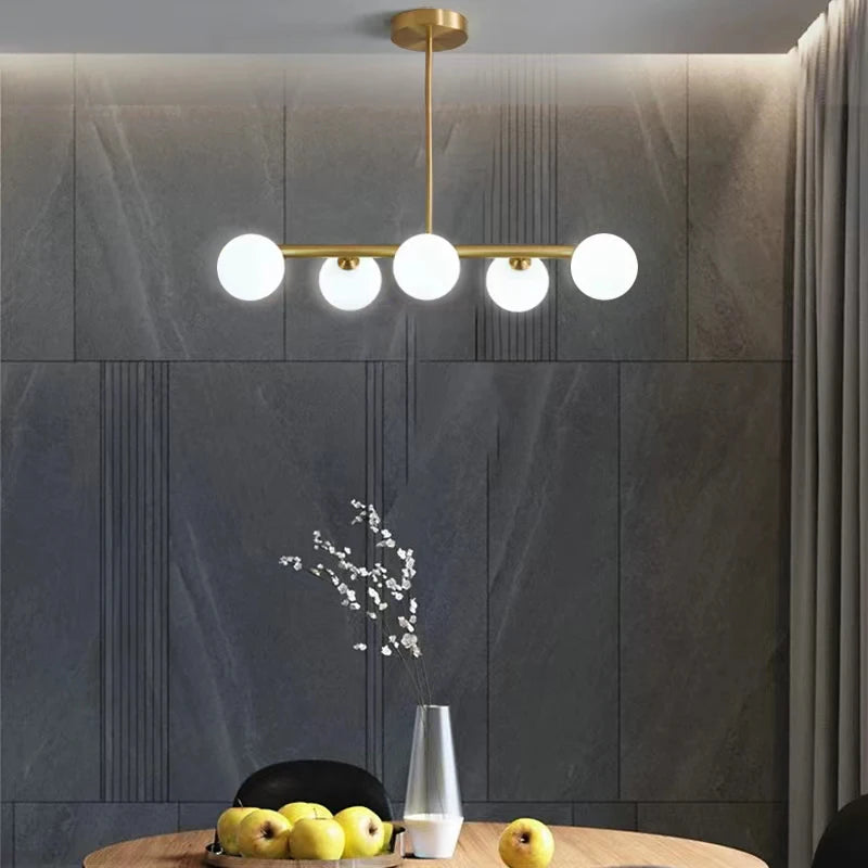 OUDELADILong dining table pendant lights Brass Lighting fixtures living room Restaurant  Kitchen Island Glass ball Chandelier