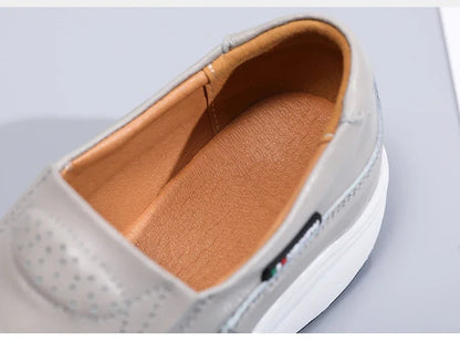 Women Flats Platform Loafers Ladies Elegant Genuine Leather Moccasins Shoes Woman Spring Round Toe Slip On Casual Women's Shoes