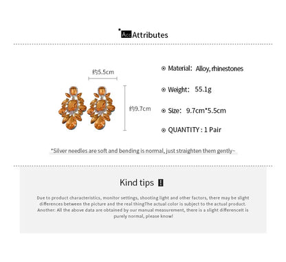 Orange Rhinestone Geometric Earrings for Women Retro Exaggerated Drop Earrings Temperament Party Accessories Girls Gifts