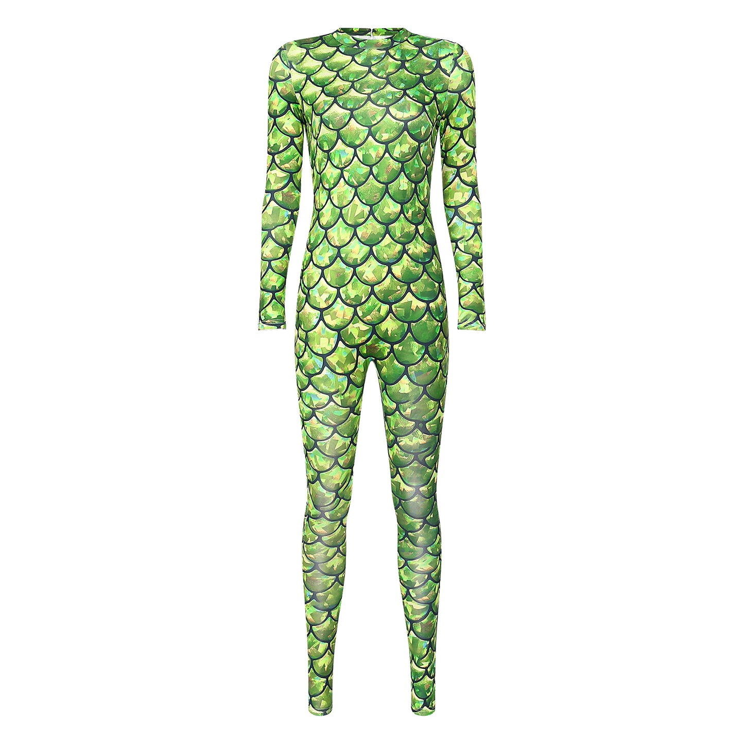 Womens Rash Guard One Piece Swimsuit Mermaid Fish Scale Print Long Sleeve Back Zipper Full Body Tops Sexy Swimwear Jumpsuit