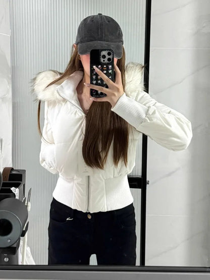 Winter Cold Coat Warm Cropped Jackets Women Fur Hooded Quilted Jacket Parka Streetwear Windproof Coat Cotton Padded Jacket Trend
