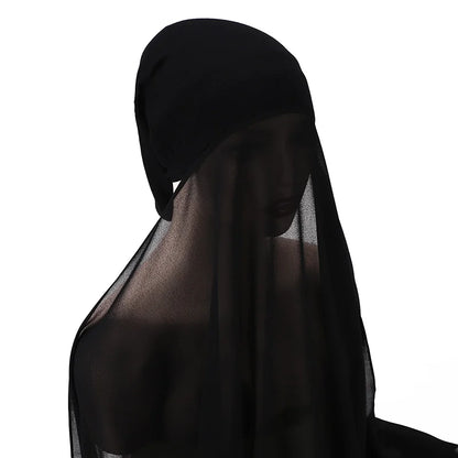 Muslim Women Bonnet + Chiffon Shawl Instant Under Scarf Cap Islam Inner Scarf Headband Stretch Hijab Cover Headwrap Turbante