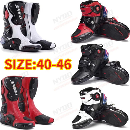 Men Women Motorcycle Boots Microfiber Leather Motorbike Riding Shoes, Anticollision Ankle Protective Moto Racing Short Boot A004