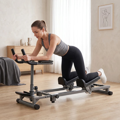 Back Stretcher and Crawling Trainer, Adjustable Height and Length with Step Counter, for Core Strengthening and Cardio Workout, Sturdy Home Gym Equipment for Office Studio Use, Anti-Slip Padded Handrails for Safe Exercise