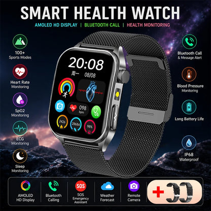2026 New Health Smart Watch Laser Therapy Reduce Three Highs Blood Oxygen Pressure Uric Acid Blood Lipid ECG Smartwatch For Man