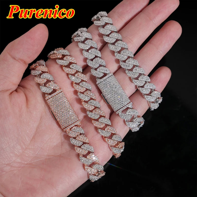 10mm Cuban Chain  HipHop Moissanite Necklace For Men Original S925 Sterling Silver Fine Micro Pave Moissanite Diamond Necklace