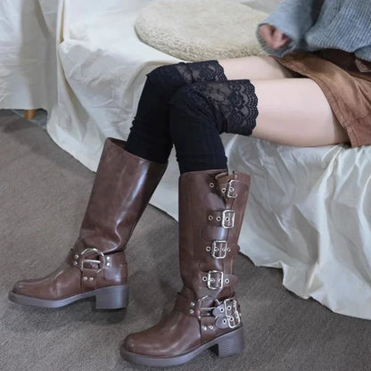 Women's Lace Thigh High Stockings Casual Over The Knee Patchwork Long Socks Thermal Vertical Stripe Socks Female Tube Leggings