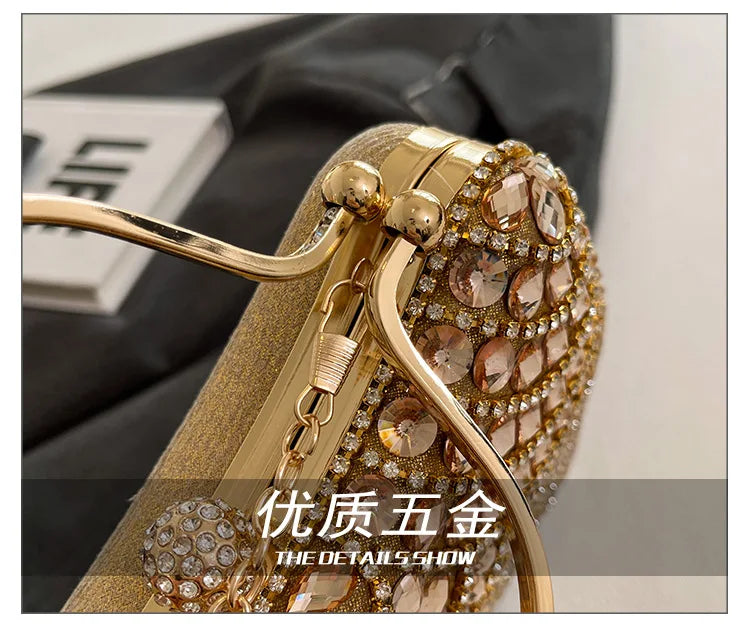 Super Exquisite Diamonds Frame Handbags Gold Silver Hasp Chains Designer New Style Shoulder Bags for Women 2025 Fashion Party