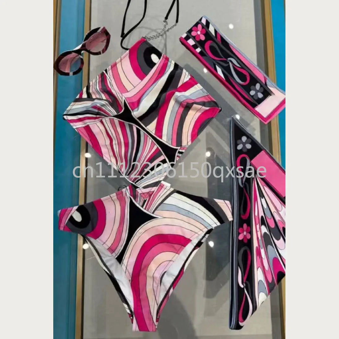Classic Design Women's Headband Swimsuits with Letter Signature Logo Designer Brand Lady Sexy Scarf Swimsuits Beachwear