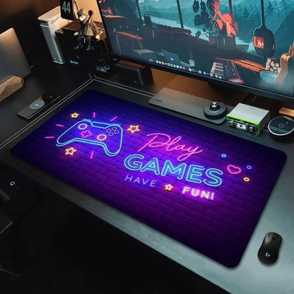 Extra Large XXL Full Desk Mouse Pad, Neon Rainbow Game Controller Gamer for PC Laptop E-sports Gamers Office Home Decor