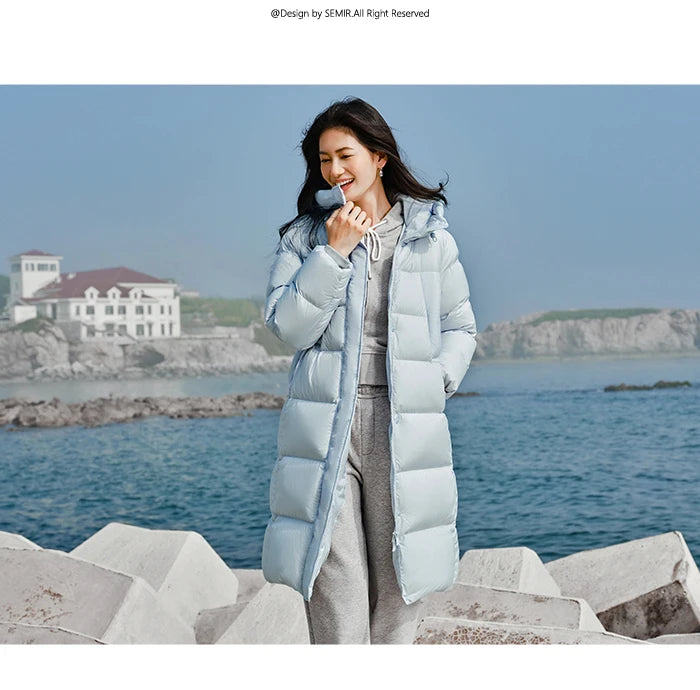 Semir Down Jacket Women Long Length Waterproof Coat 2026 Fashion Winter New Loose Hooded Coat Simple Down Jacket Woman
