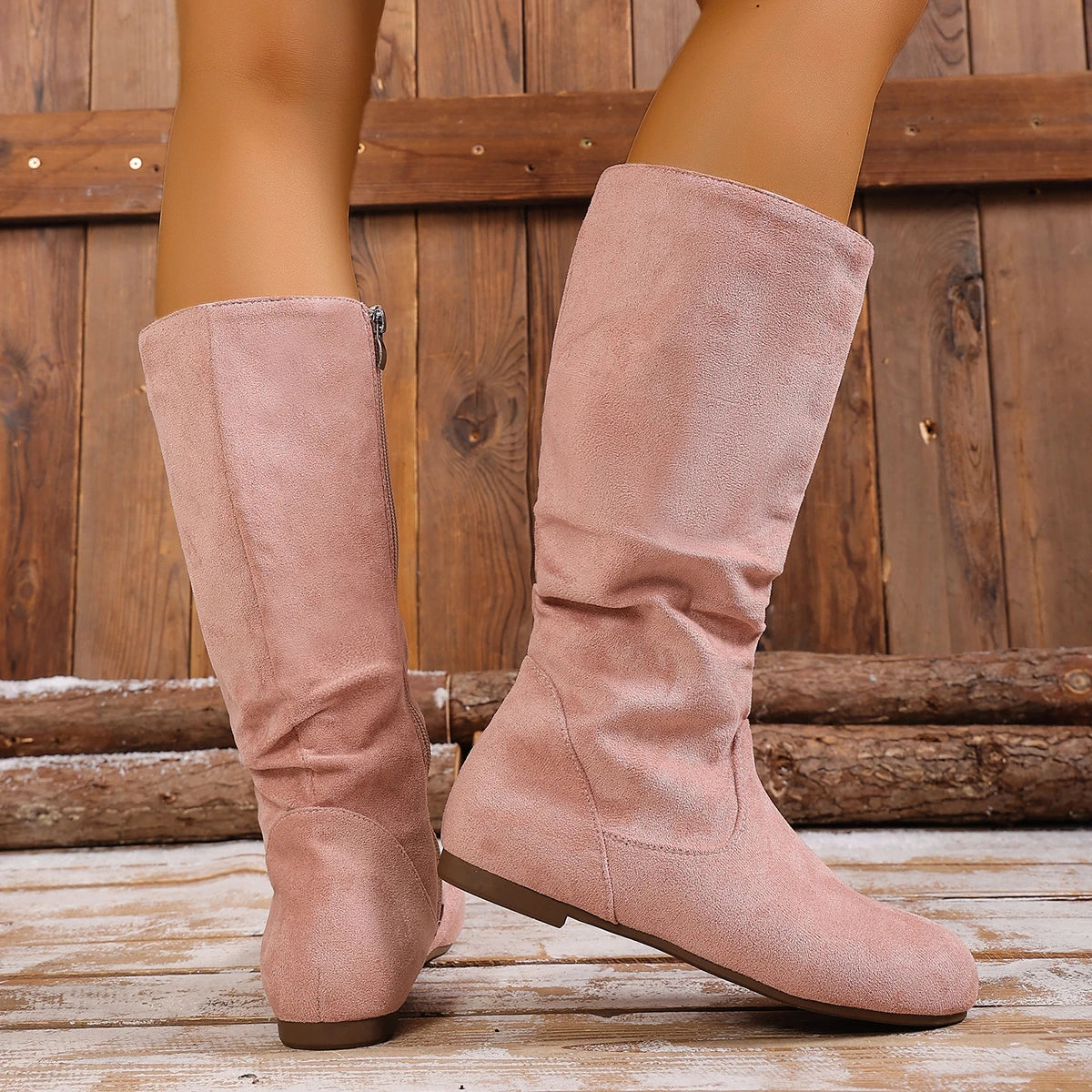 Hot Sale Womens Boots Side Zip Mid Calf Boots Trend Suede Women Flat Boots Luxury Plus Size Women Shoes High Quality Botas Mujer