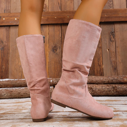 Hot Sale Womens Boots Side Zip Mid Calf Boots Trend Suede Women Flat Boots Luxury Plus Size Women Shoes High Quality Botas Mujer