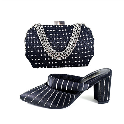 2024 Newest Hot Selling Gold Color Platform Design Peep Toe Ladies Shoes Matching Bag Set For Mature Women Party Pump  TR1-2