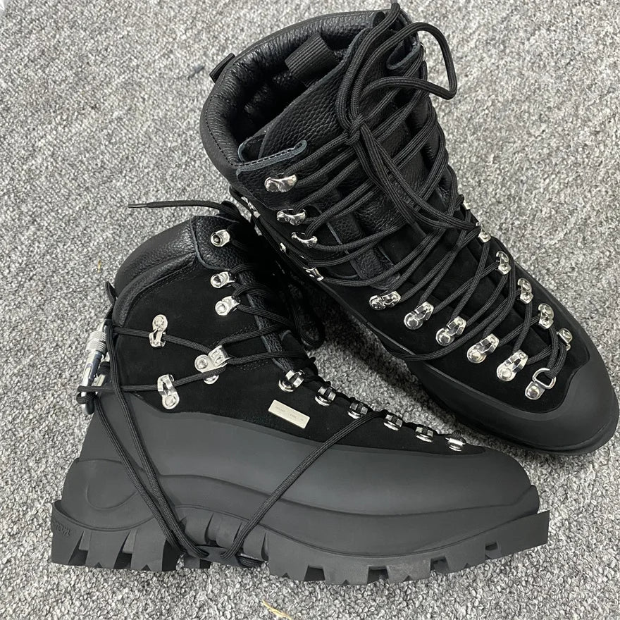 Customized Men Leather Black High Quality Functional Thick soled Motorcycle Hiking He Boots