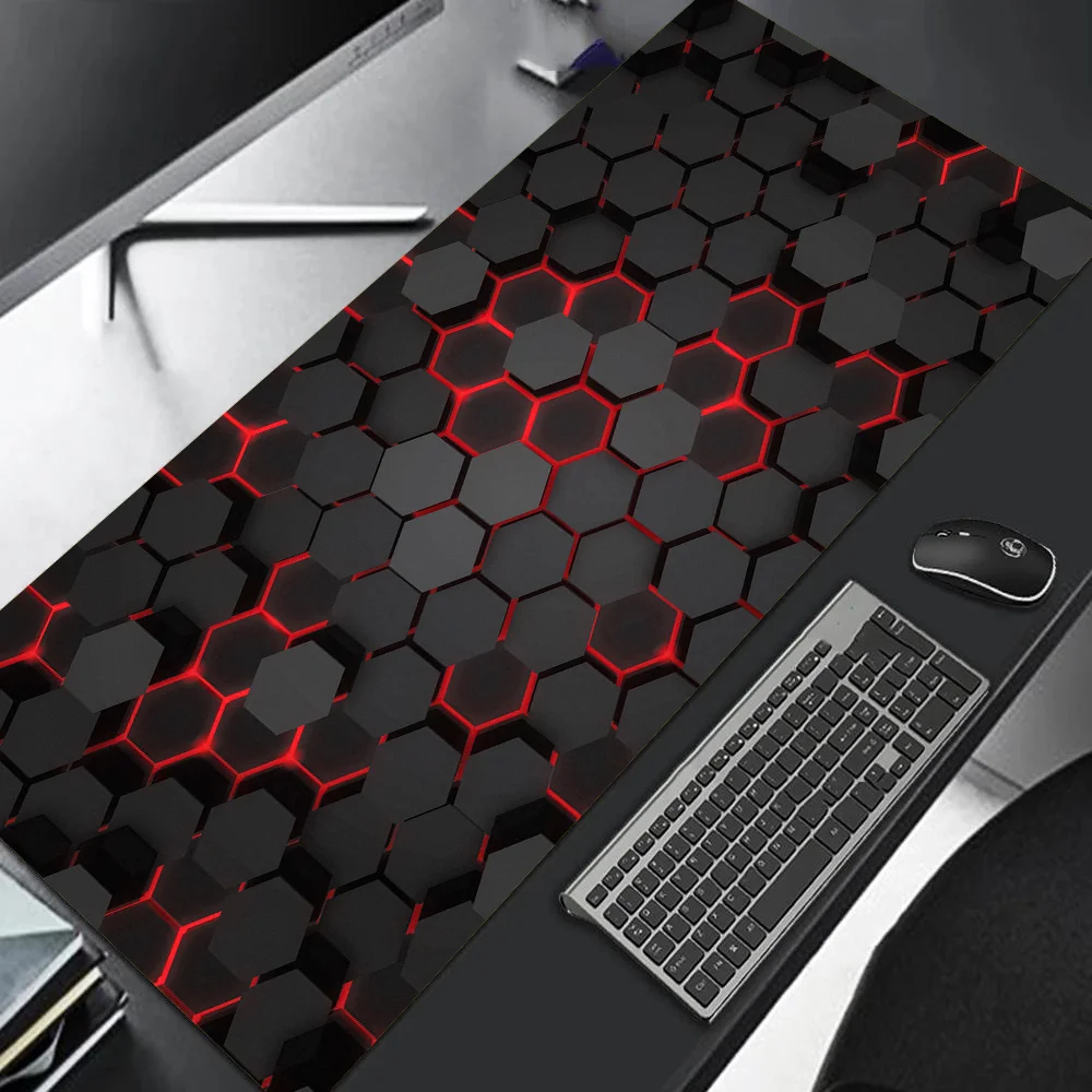 Large Gaming Mouse Pad 90x40 Red Blue Gradient Design Non-Slip Rubber Sewn Edge Gaming Desk Mat Keyboard Gamers and Office Work