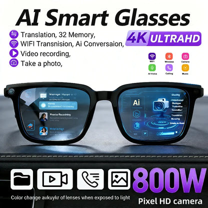 AI Smart Glasses Translation Glasses 8MP HD Camera 4K Shooting Image Bluetooth Call Recording Music Photo Recognition Sunglasses