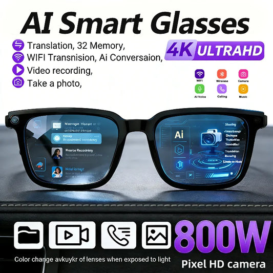 AI Smart Glasses Translation Glasses 8MP HD Camera 4K Shooting Image Bluetooth Call Recording Music Photo Recognition Sunglasses
