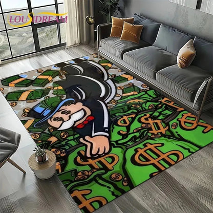 3D Rich Man Game Monopoly Dollar Cartoon Doormat Non Slip Entryway Rug for Living Room Bedroom Sofa Decor Kid Area Mat