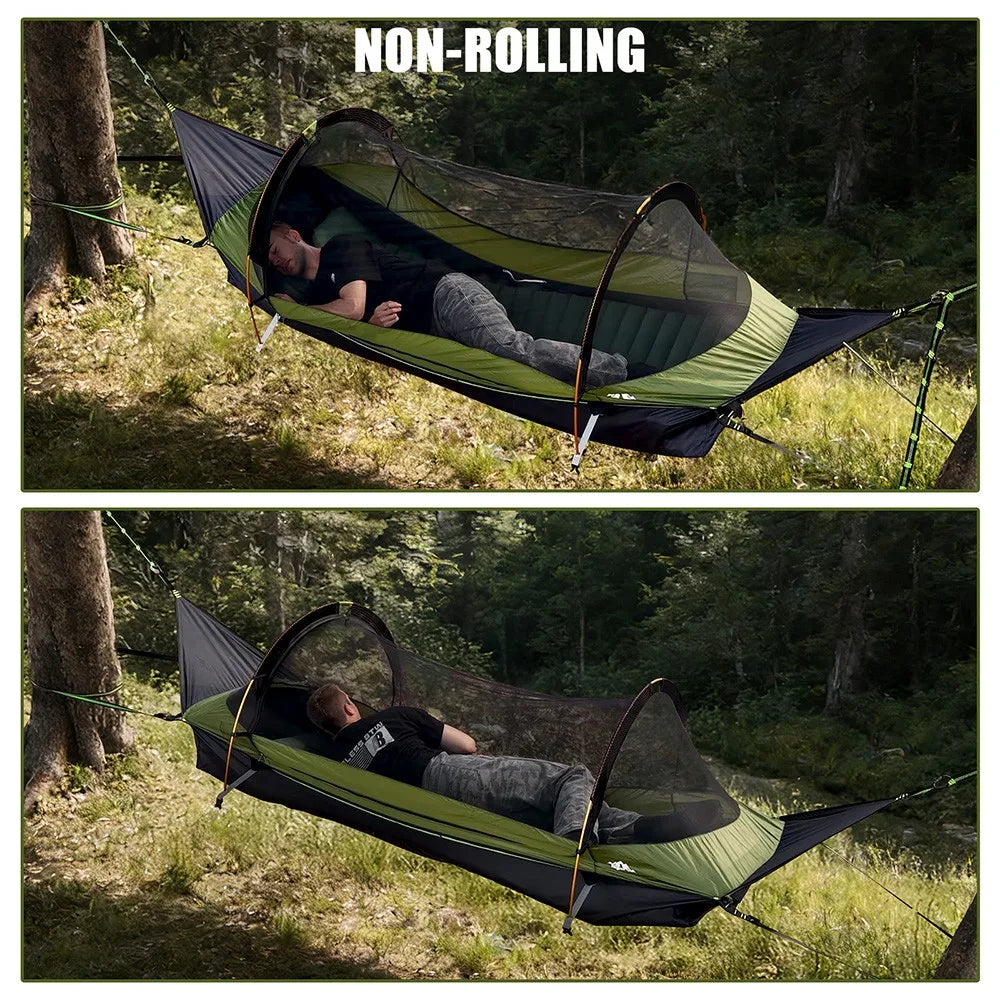 Night Cat Flat Lay Hammock Tent with Mosquito Net Sleeping Air Pad and Waterproof Rainfly for 1 Person Backpacking Hiking Camping Lightweight 330LBS 87x28x19in