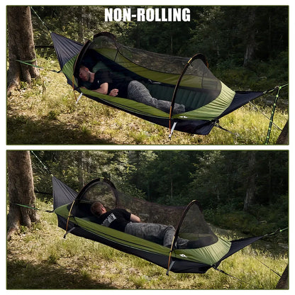 Night Cat Flat Lay Hammock Tent with Mosquito Net Sleeping Air Pad and Waterproof Rainfly for 1 Person Backpacking Hiking Camping Lightweight 330LBS 87x28x19in