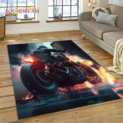Motocross Modern retro Motorcycle Carpet Rug for Bedroom Living Room Home Sofa Decoration,Children Game Large Decor Floor Mat