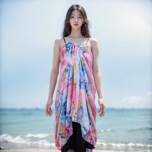 Wholesale Women Fashion Chiffon Scarf For Muslim Hijab Peony Flower Bandana Summber Beach Sarong Printed Soft Beach Scarf Shawl