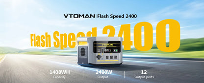VTOMAN FlashSpeed 2400 Portable Power Station 2400W 1408Wh LiFePO4 Battery UPS Uninterruptible Power Supply,Max 600W Solar Input, Expandable to 2688Wh, 12 Devices Output, Car Jump Starter for Camping Home Emergency Backup Pow