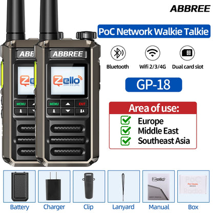 ABBREE GP-18 Zello PoC Radio Global Unlimited Distance Dual SIM Card Slots Android Bluetooth Flashlight WIFI 3G/4G Network Radio