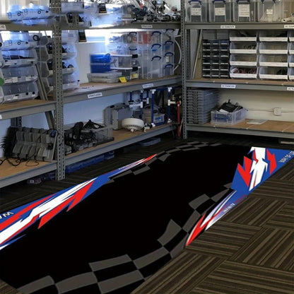 VIKAMA Motorcycle Garage Long Mat Checkered Flag Non Slip Wear Resistant Corridor Rug for Boys Bedroom E-Sports Room Decor