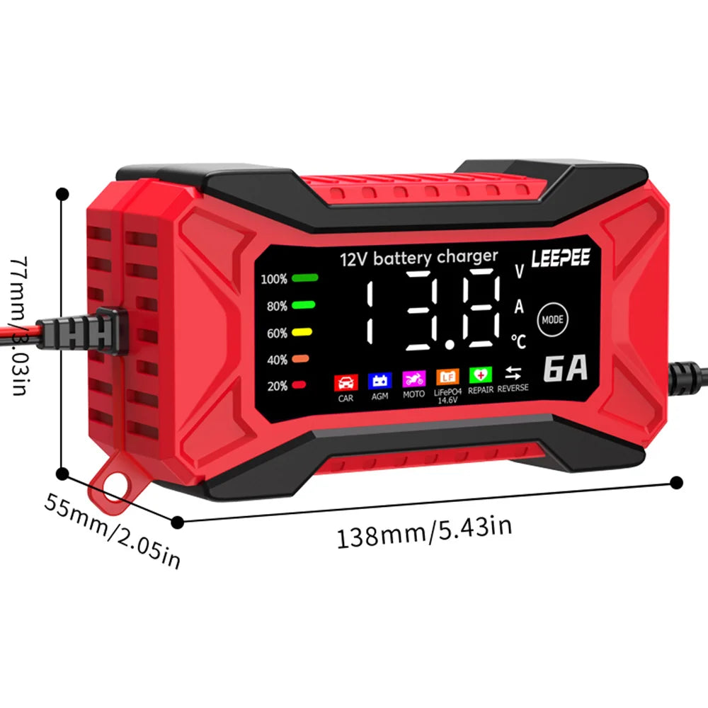 Intelligent Car Battery Charger Full Automatic Smart Battery Charging Fast Power Charging Pulse Repair Tools  Digital LCD Display For SUV Motorcycle Truck RV