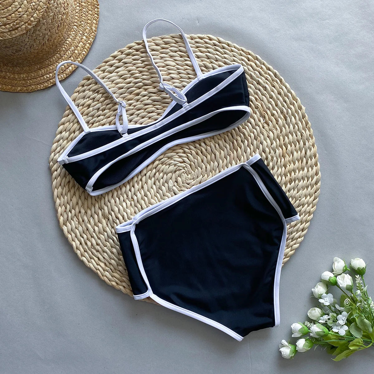 CPUTAN Black Sexy 2024 Push Up Bikini Set Two Piece Swimwear High Waist Biquini Swimsuit Summer Brazilian Bathing Suit Beachwear