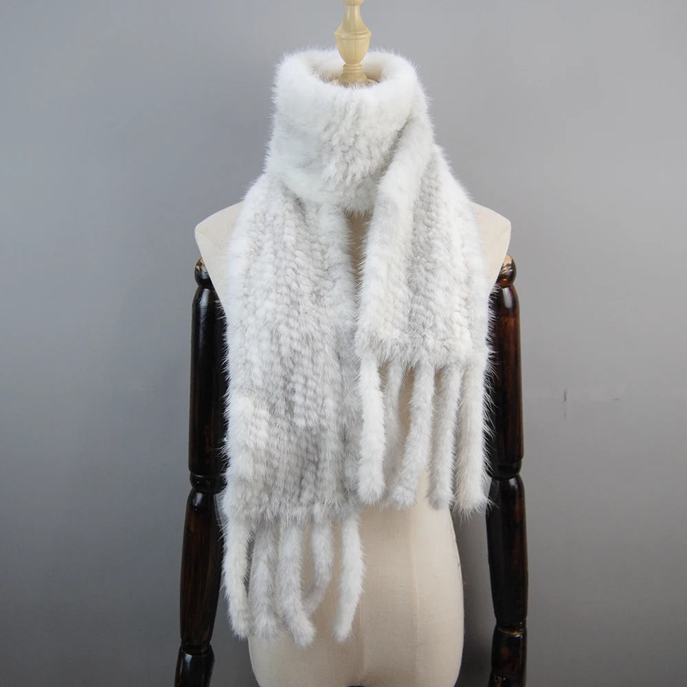 2026 Luxury Women Muffler 100% Real Mink Fur Scarf With Tassel Hand Knitted Natural Mink Scarves Neck Warmer Poncho Wholesale