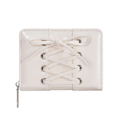 Simple Korean Style Bow Wallet Ultra Thin Short Clutch Card Bag Multi-function Zipper PU Leather Card Holder Travel Coin Purse