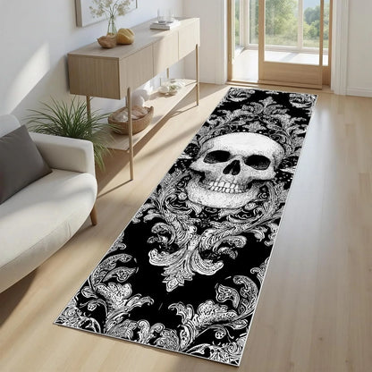 Skull Pattern Gothic Runner Rug Red Black Rose Decor Non-Slip Art Floor Mat for Hallway Living Room Bedside Home Decor Carpet