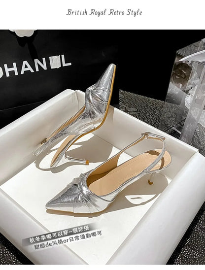 Luxury Designer Women's Shoes Exquisite Pointed Tip High Heeled Sandals for Woman Elegant French Casual Shoes Sandalias De Mujer