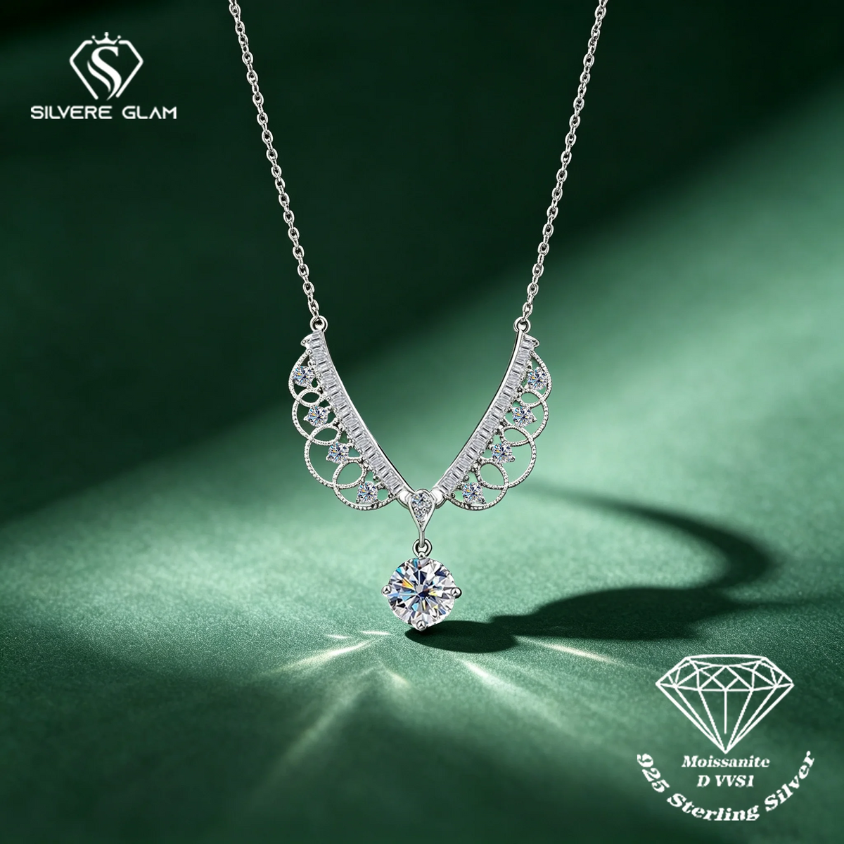 TY 925 Sterling Silver Moissanite Lace Necklace Women D-Color Moissanite Brand Necklace 1Carat Lab Moissanite Luxury Jewelry