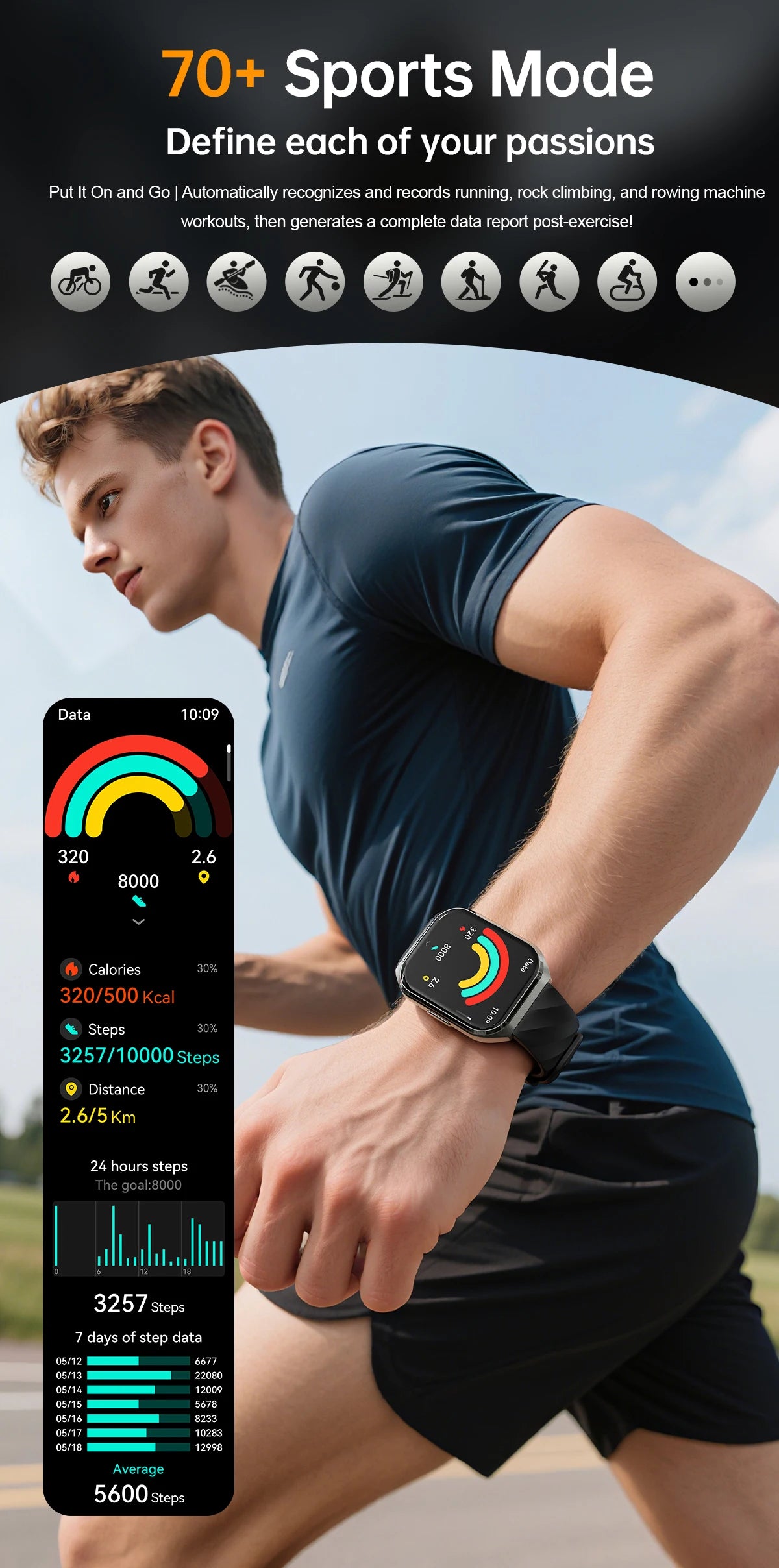 New Smart Watch Man 1000mAh Long Standby Outdoor Smartwatch Men IP68 Waterproof Heart Rate Sport BT Call Big Battery Smart Watch