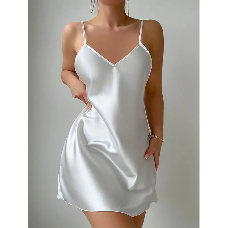 Satin Nightdress Paneled Tulle Back Sheer Sexy Women's Pajamas Heart Print Wife Romantic Sleepwear Dresses Mesh Summer Nightgown