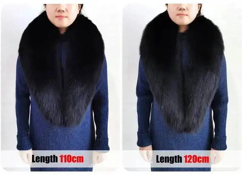 Natural Color Raccoon Fox Real Fur Collar Scarf Genuine Big Size Scarves Warp Shawl Neck Warmer Stole Muffler with Clip Loops #6
