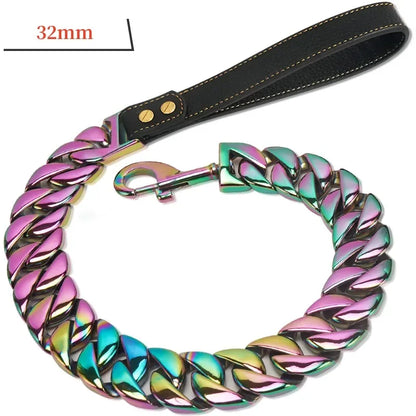 Traction Solid Super Strong Gold Collar Stainles Steel Dog Leash Pet Lead Chain 32mm 19mm Bulldog Pitbull Large Dog Collar Leash