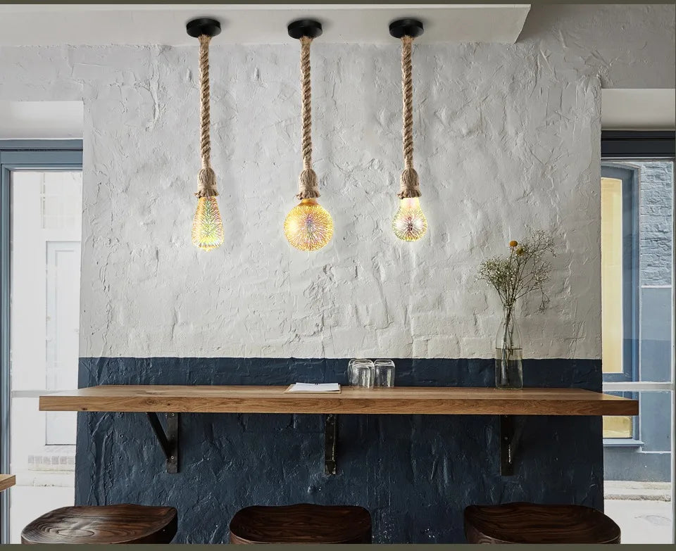 Hemp Rope Pendant Lights E27 Vintage Retro Hemp Rope Lamp Hanging Lamps Creative Loft Home Chandeliers LED Light Base AC85V-265V