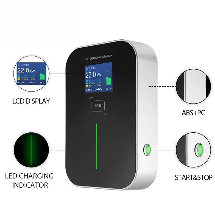32A 3 Phase OCPP 1.6J Wallbox 22kW EV Wall Charger EV Charging Station with RFID Card