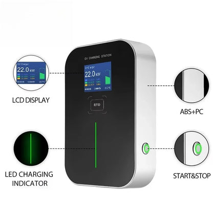 32A 3 Phase OCPP 1.6J Wallbox 22kW EV Wall Charger EV Charging Station with RFID Card