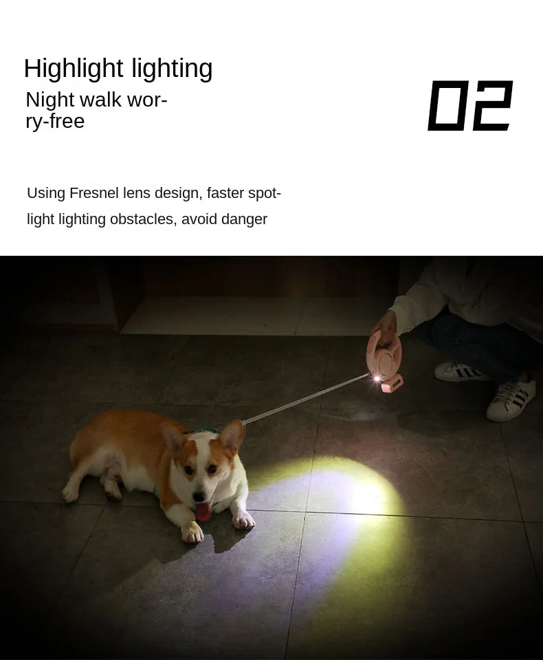 Pet Traction Device Multi Functional Dog Traction Rope Automatic Telescopic LED Lighting Dog Chain Walking Tool New DropShipping