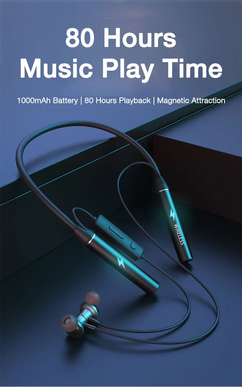 80 Hours Endurance Bass Bluetooth Headset With Microphone Stereo Neckband Headset Sports Headset TF Card