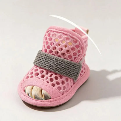 4PC Breathable Mesh Dog Shoes for Small Dogs Summer Pet Sandals Anti Slip Elastic Strap Outdoor Puppy Booties Cute Paw Protector