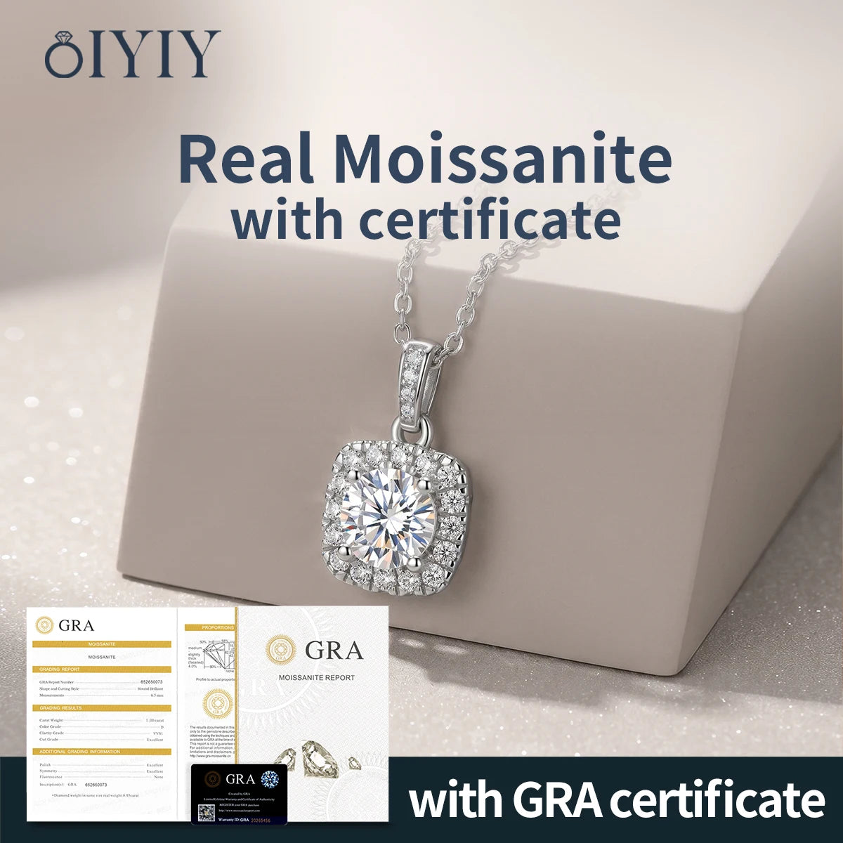 OIYIY Moissanite Necklace for Women 925 Sterling Silver D VVS1 GRA Certified Lab Grown Diamond Pendant Luxury Fine Jewelry Gift