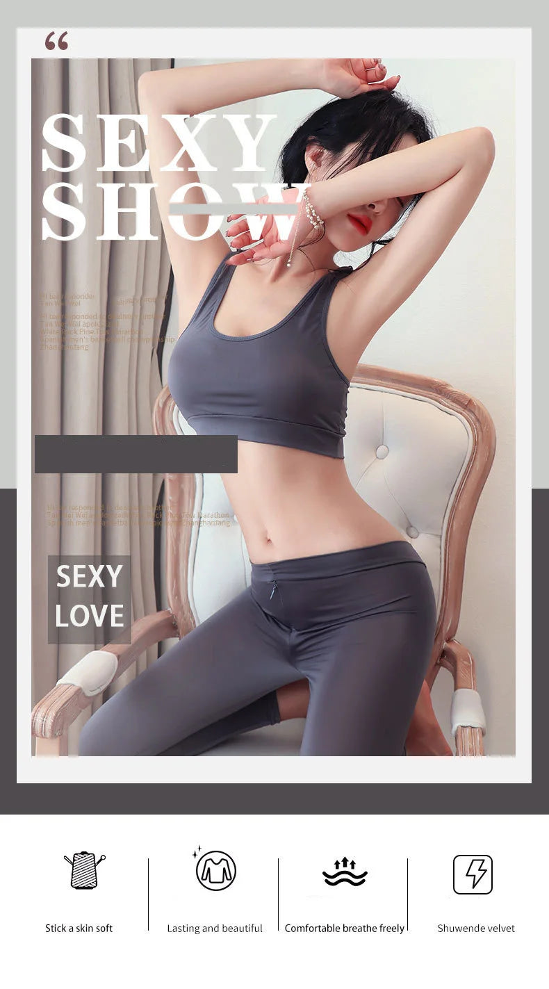 Erotic lingerie Open range sports pants seductive and flirtatious wearing yoga pants externally underwear women Clothing sets