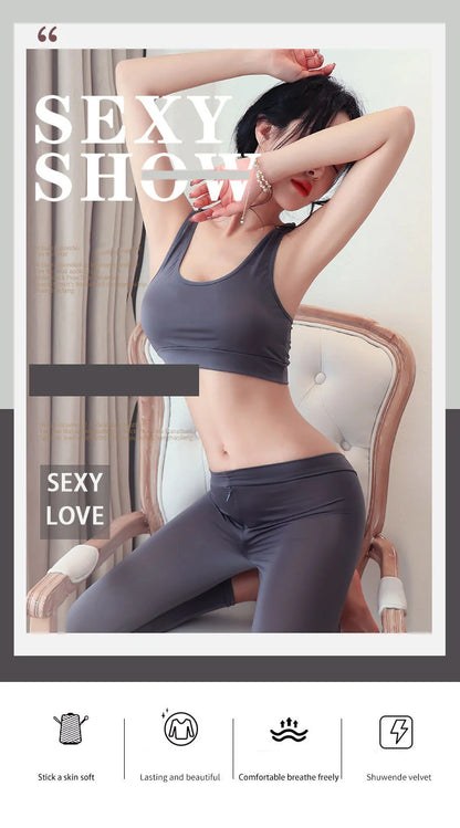 Erotic lingerie Open range sports pants seductive and flirtatious wearing yoga pants externally underwear women Clothing sets